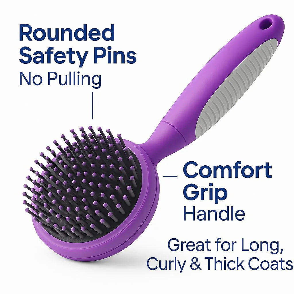 Poodle Pet round Soft Bristle Hair Brush Pet Grooming Tool for Dogs & Cats, Purple