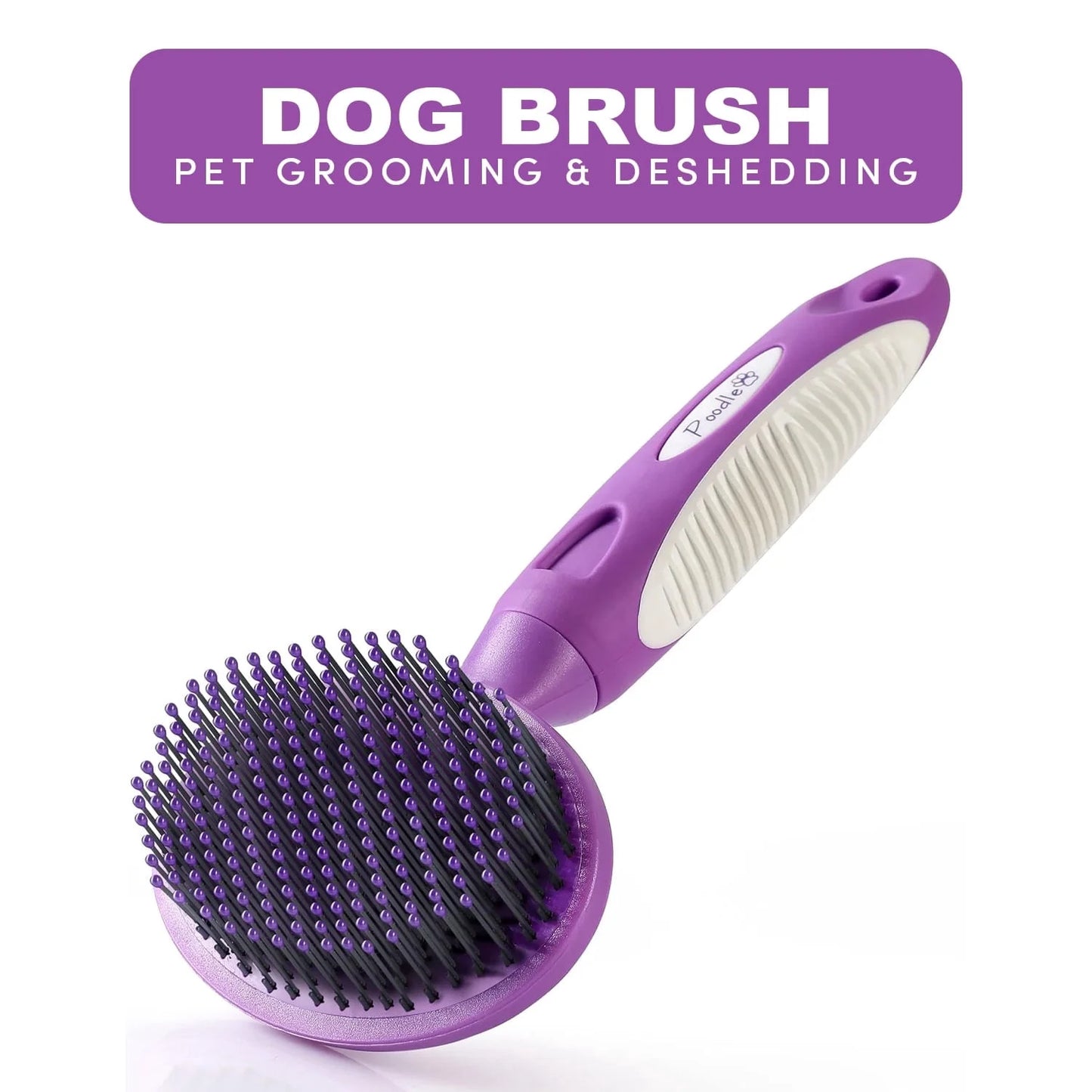 Poodle Pet round Soft Bristle Hair Brush Pet Grooming Tool for Dogs & Cats, Purple