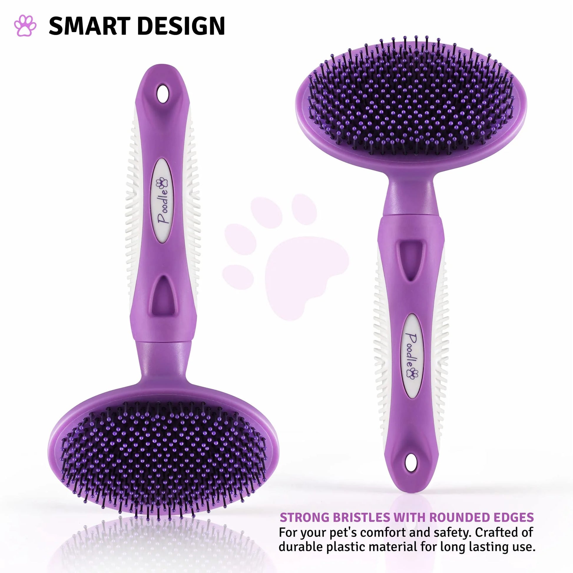 Poodle Pet round Soft Bristle Hair Brush Pet Grooming Tool for Dogs & Cats, Purple