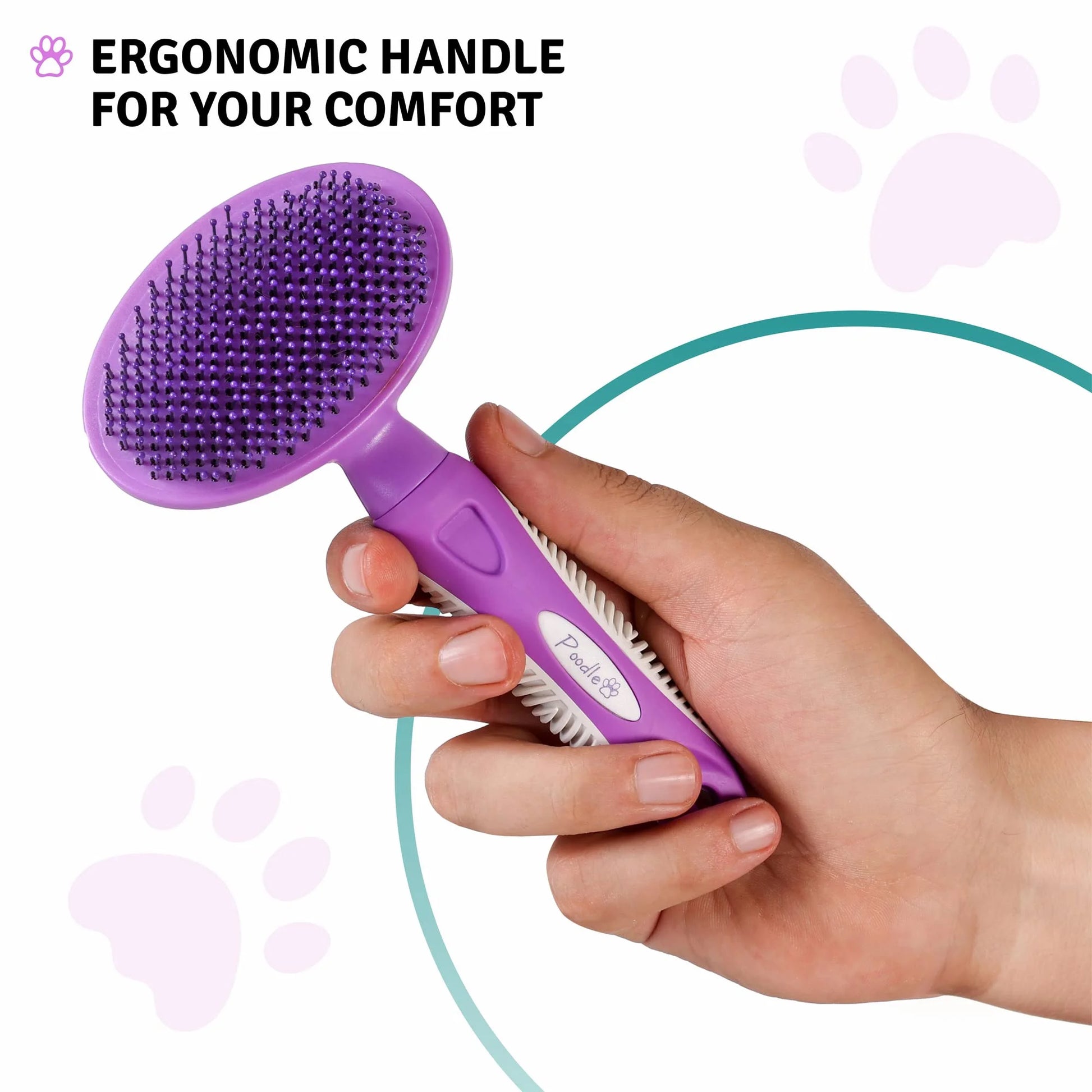 Poodle Pet round Soft Bristle Hair Brush Pet Grooming Tool for Dogs & Cats, Purple