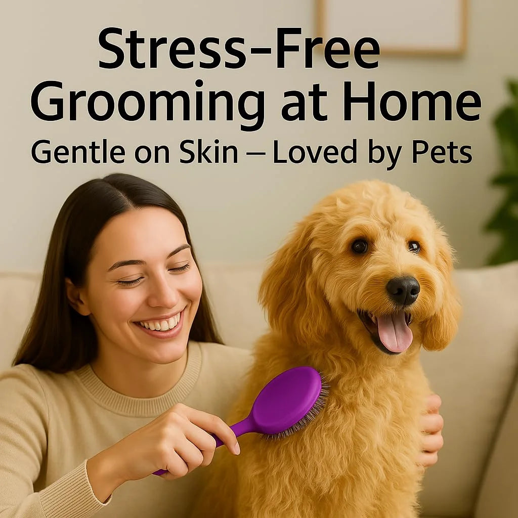 Poodle Pet round Soft Bristle Hair Brush Pet Grooming Tool for Dogs & Cats, Purple